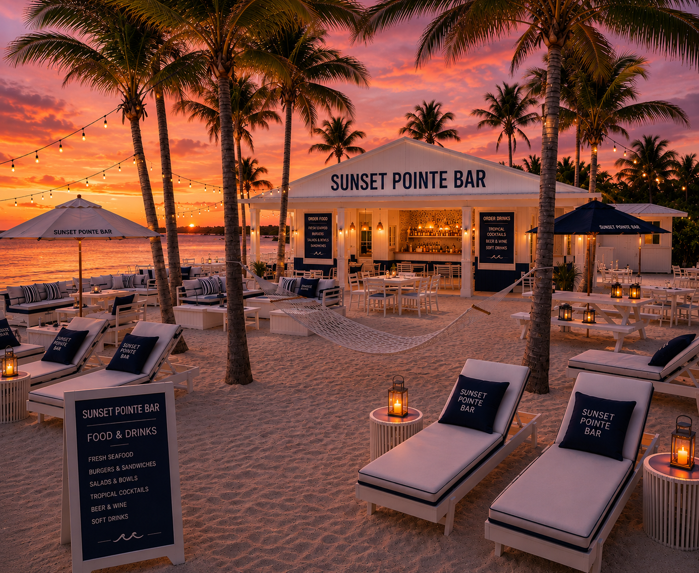 Premium resort bar at golden hour